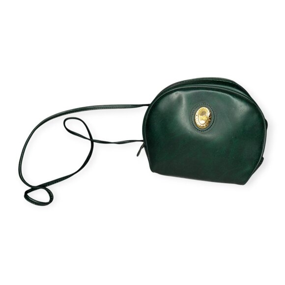 Vintage Perry Ellis Dark Green Round Faux Leather Crossbody Bag 6" x 6" x 4" - Picture 1 of 14